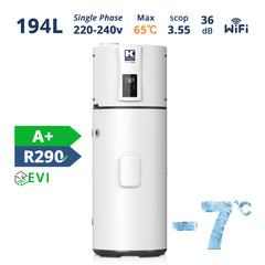 Kwikot 194L Heat Pump Water Heater | R290 A+ Energy Class Vertical Hot Water System