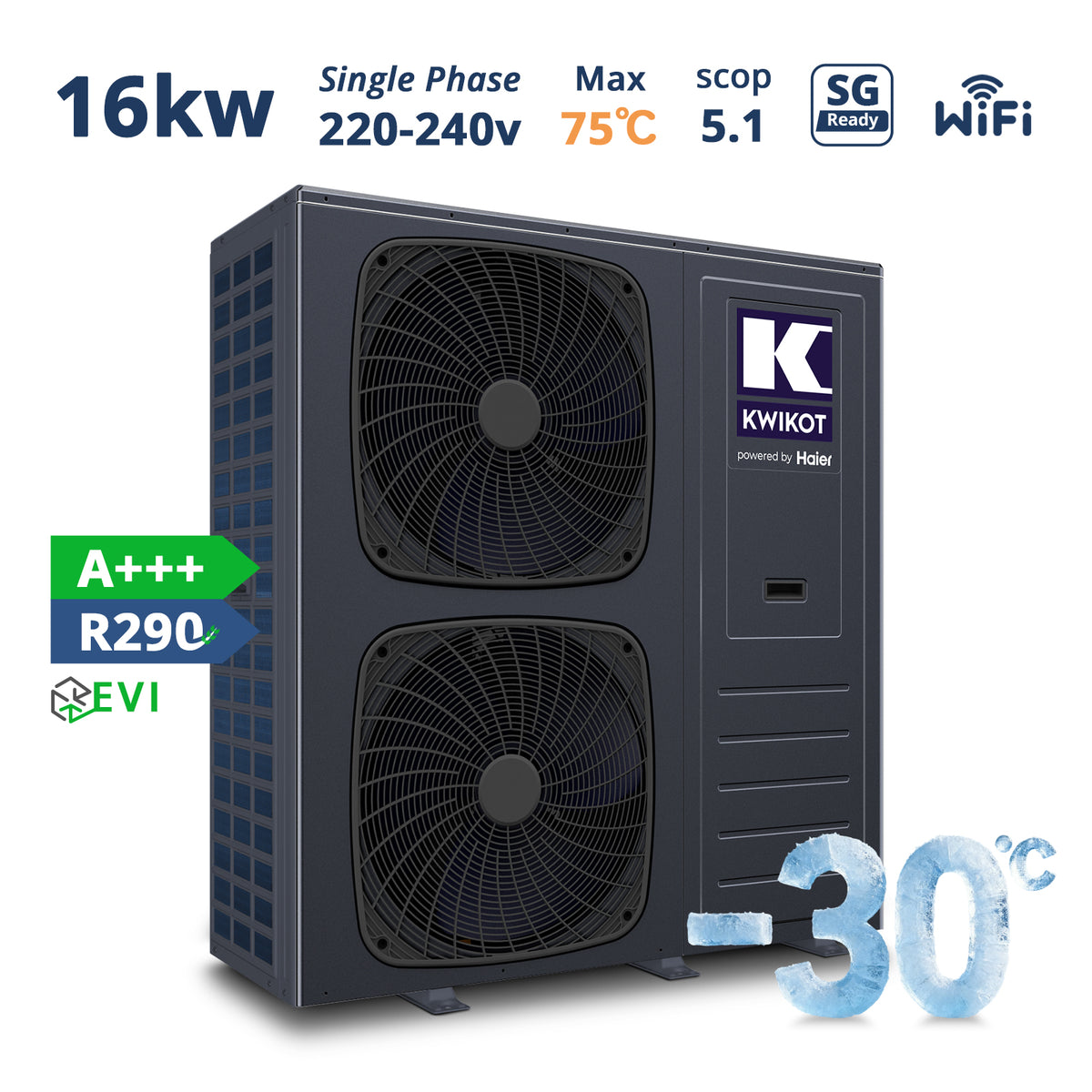 Bomba de calor monoblock Kwikot 16 kW | R290 | Compatible con energía solar | Función triple