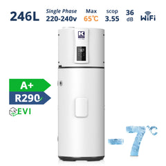 Kwikot 246L Heat Pump Water Heater | High Capacity R290 A+ Hot Water System