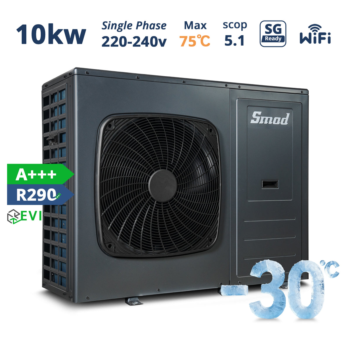 Bomba de Calor Smad Monobloque Inteligente de 10KW | Referencia Energética SCOP 5.2 | Refrigerante R290 | Funcionamiento Estable a -30°C.