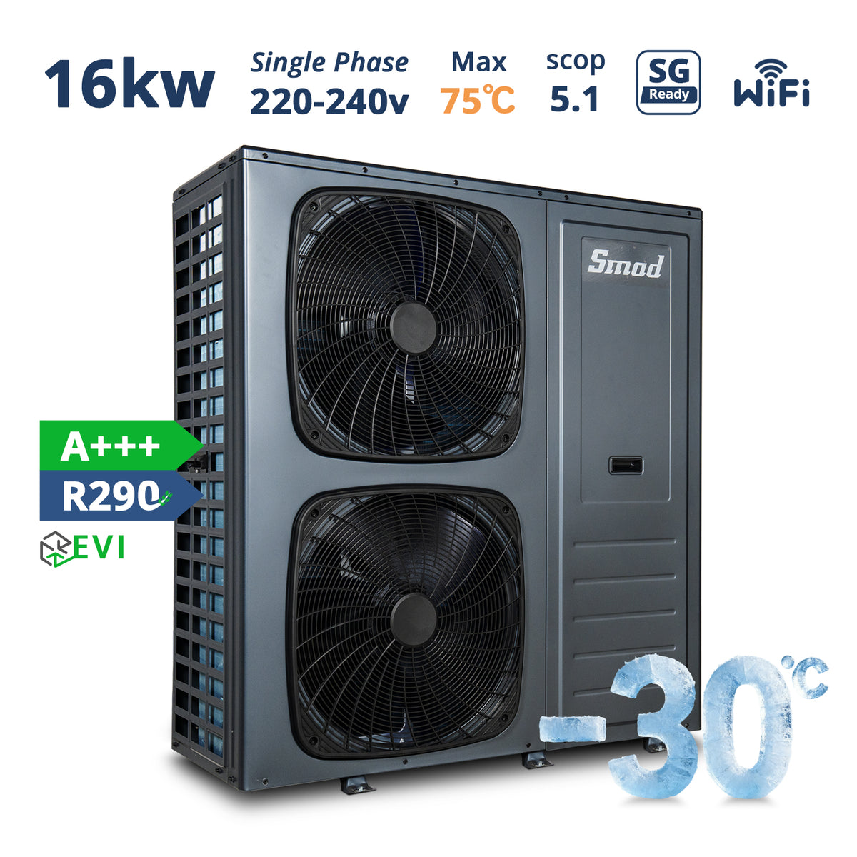 Bomba de Calor Smad Monobloque de 16KW de Alta Potencia | Refrigerante R290 | Electricidad Inteligente con Compatibilidad Solar | Opción Eficiente y Cómoda.